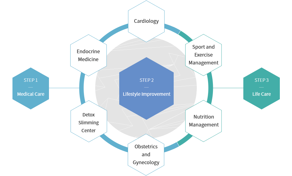 STEP 1 - Medical Care, STEP 2 - Lifestyle Imporvement, STEP 3 - Life Care